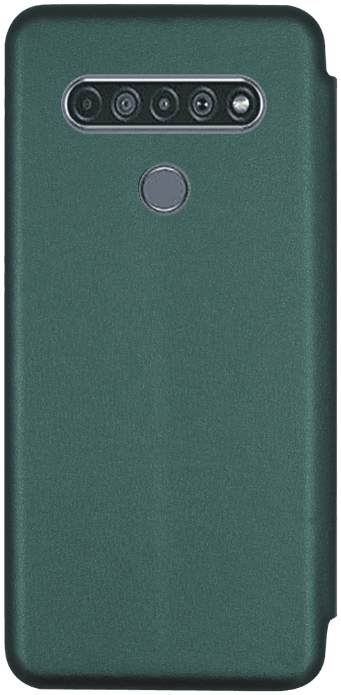 LG K61 oldalra nyíló mágneses flipes bőrtok prémium minőség sötétzöld