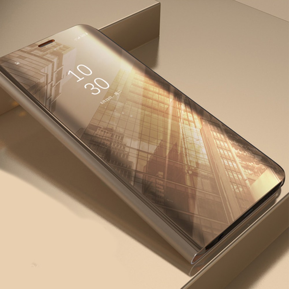 Xiaomi Mi 10T 5G oldalra nyíló flipes bőrtok Smart Clear View arany