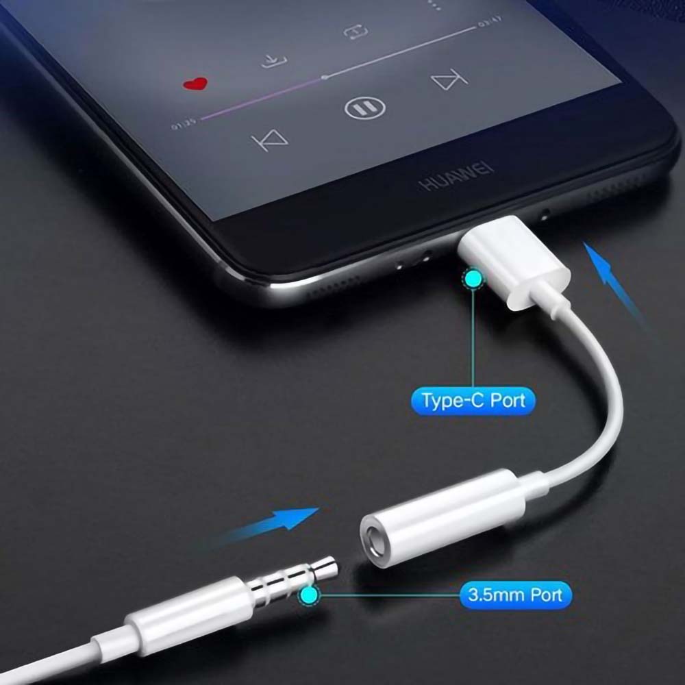 Huawei Honor 20 átalakító adapter 3,5mm Jack csatlakozóról TYPE-C csatlakozóra fekete