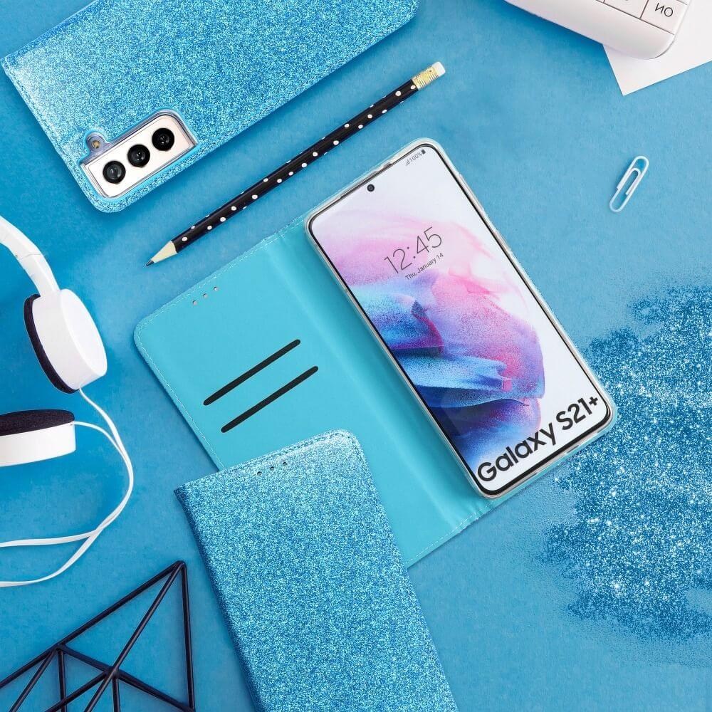 Samsung Galaxy M51 (SM-M515F) oldalra nyíló flipes bőrtok csillámos kék