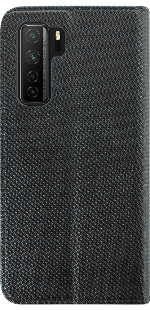 Huawei P40 Lite 5G oldalra nyíló flipes bőrtok rombusz mintás fekete