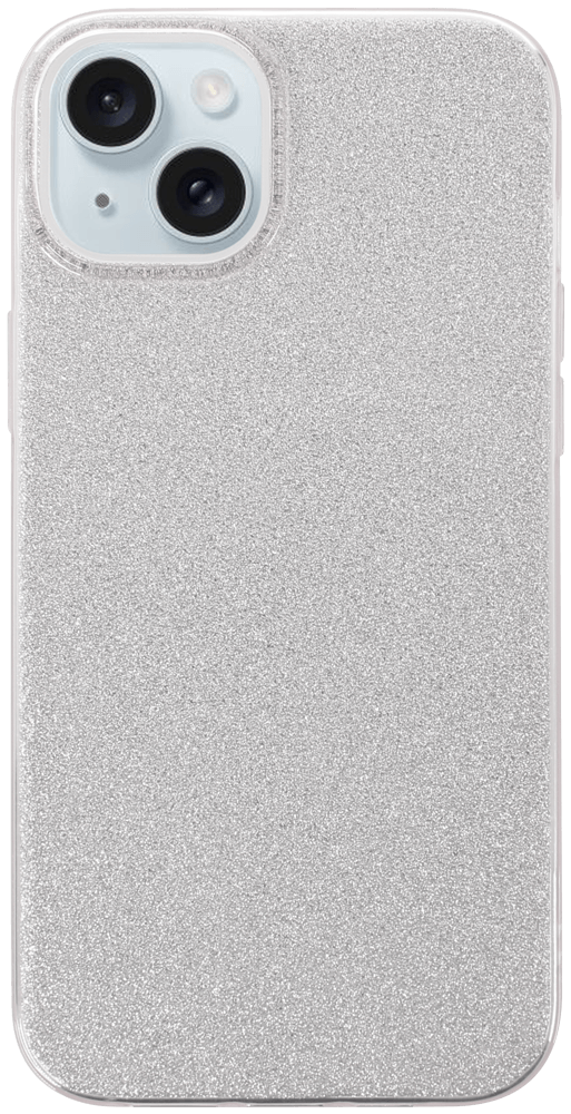 Apple iPhone 15 Plus szilikon tok kivehető ezüst csillámporos réteg átlátszó