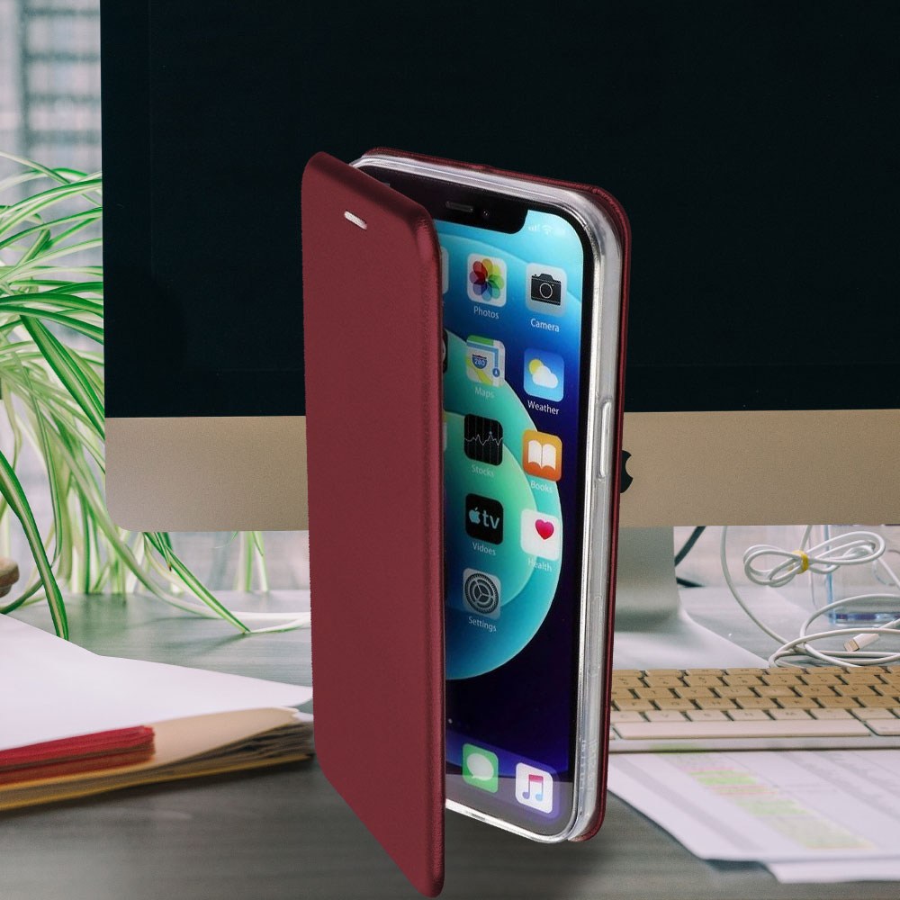 Apple iPhone 16 Pro Max oldalra nyíló mágneses flipes bőrtok prémium minőség bordó